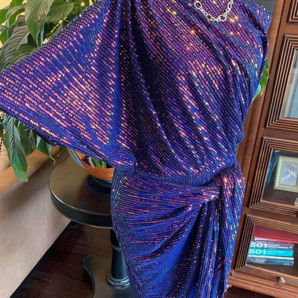 NWT! GRACE KARIN Sequin wrap style Dress / One Shoulder Ruched Dress - Large - Picture 2 of 11